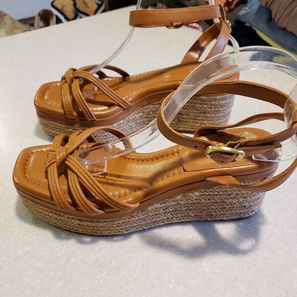 Vince Camuto Open Toe Wedge Sandals Pelani Cork Leather Platform Size 9M / 40 - Picture 5 of 9